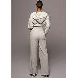 Solid Hooded Crop Top Wide Leg Sweat Pants Set CN-0163
