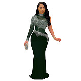 Hot Drilling Mesh One Shoulder Skinny Evening Dress NY-2225
