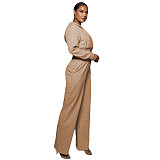 Solid Hooded Crop Top Wide Leg Sweat Pants Set CN-0163