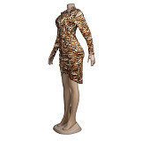 Leopard Print Single Breasted Ruched Bodycon Dress FSX-320