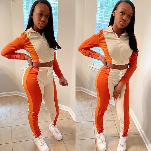 Color Block Zipper Jacket Jogging Pants Set SD-1088