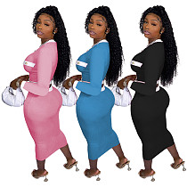 Single-breasted Long Sleeve Crop Top Skirt Set YUM-9091