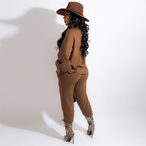Solid Loose Long Sleeve T Shirt Sweatpants Set BNY-7237