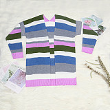 Color Block Loose Long Sleeve Cardigan Sweater Coat FSX-331