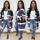 Color Block Loose Long Sleeve Cardigan Sweater Coat FSX-331