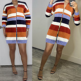 Color Block Loose Long Sleeve Cardigan Sweater Coat FSX-331
