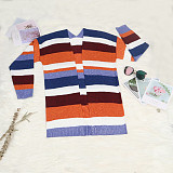 Color Block Loose Long Sleeve Cardigan Sweater Coat FSX-331