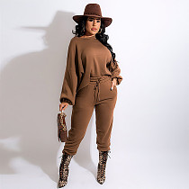 Solid Loose Long Sleeve T Shirt Sweatpants Set BNY-7237
