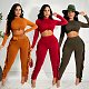 Solid Long Sleeve Crop Top Skinny Tassel Pants Set OYF-8287