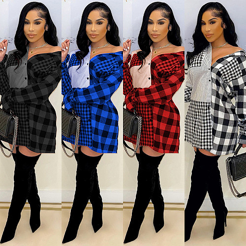 Plaid Print Long Sleeve Single-breasted Shirt Dress GLS-10075