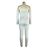 Off Shoulder Long Sleeve Skinny One Piece Jumpsuit JLY-19265