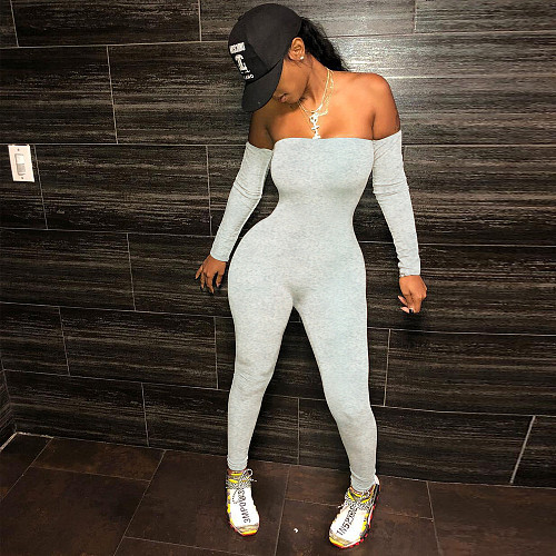 Off Shoulder Long Sleeve Skinny One Piece Jumpsuit JLY-19265