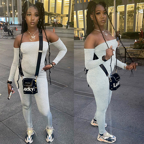 Off Shoulder Long Sleeve Skinny One Piece Jumpsuit JLY-19265