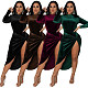 Velvet Long Sleeve Bodysuit+High Slit Skirt Set ASL-6526