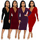 Solid Color Deep V Neck Skinny Pencil Dress YF-10027