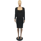 Knit Cardigan+Spaghetti Straps Pencil Dress Set FOS-8113