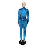 Velvet Hole Long Sleeve T Shirt Two Piece Pants Set WSM-5291