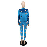 Velvet Hole Long Sleeve T Shirt Two Piece Pants Set WSM-5291
