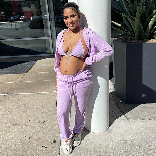 Zip Hooded Jacket+Bra+Jogging Pants Set WSY-5918