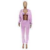 Zip Hooded Jacket+Bra+Jogging Pants Set WSY-5918