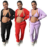 Zip Hooded Jacket+Bra+Jogging Pants Set WSY-5918