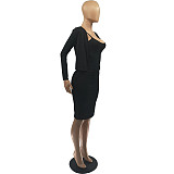 Knit Cardigan+Spaghetti Straps Pencil Dress Set FOS-8113
