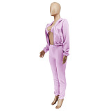 Zip Hooded Jacket+Bra+Jogging Pants Set WSY-5918