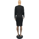 Knit Cardigan+Spaghetti Straps Pencil Dress Set FOS-8113