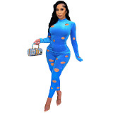 Velvet Hole Long Sleeve T Shirt Two Piece Pants Set WSM-5291