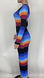 Gradient Print Low Cut Long Sleeve Bodycon Dress XMY-9338