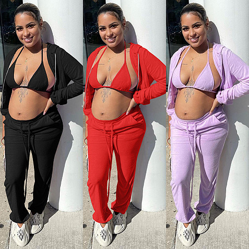 Zip Hooded Jacket+Bra+Jogging Pants Set WSY-5918