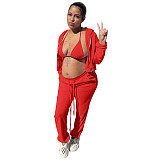 Zip Hooded Jacket+Bra+Jogging Pants Set WSY-5918