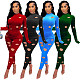 Velvet Hole Long Sleeve T Shirt Two Piece Pants Set WSM-5291