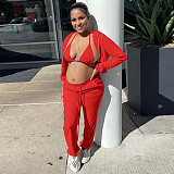 Zip Hooded Jacket+Bra+Jogging Pants Set WSY-5918