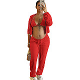 Zip Hooded Jacket+Bra+Jogging Pants Set WSY-5918