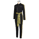 Letter Print Patchwork Zipper Tight Jumpsuit ZS-0500