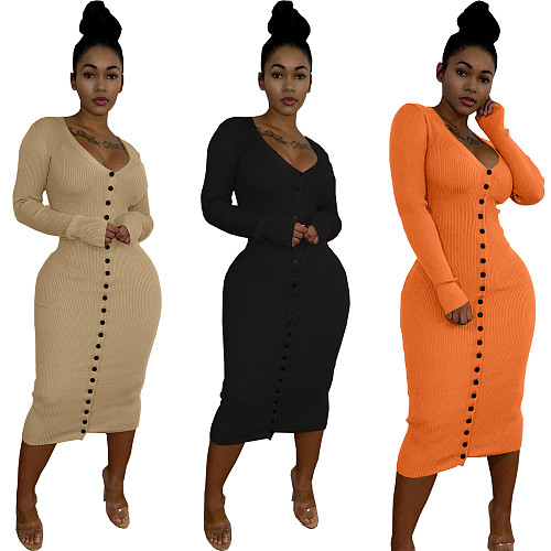 Sexy Low Cut Buttons Article Pit Maxi Dress FNN-8651