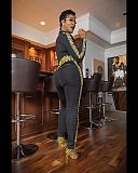 Letter Print Patchwork Zipper Tight Jumpsuit ZS-0500