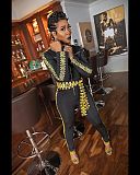 Letter Print Patchwork Zipper Tight Jumpsuit ZS-0500