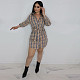 Turn Down Collar Single Breasted Plaid Shirt Dress ORY-5216