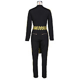Letter Print Patchwork Zipper Tight Jumpsuit ZS-0500