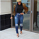 Leopard Patchwork Long Puff Sleeve Slim Fit T-Shirt LDS-3196