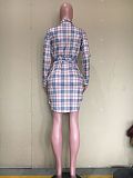 Turn Down Collar Single Breasted Plaid Shirt Dress ORY-5216