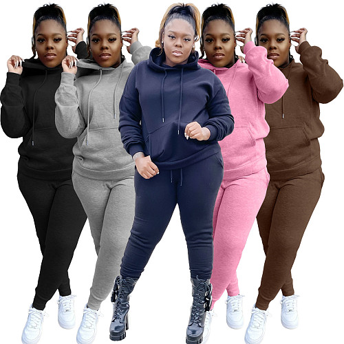 Plus Size 5XL Fleece-lined Hoodies and Pants 2 Pieces Suit YS-8839