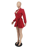 Plus Size Lace Up Ruffle A Line Dress ZAND-31176