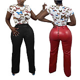 Solid Color Loose Wide-leg Leather Pants BN-9313