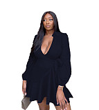 Plus Size Lace Up Ruffle A Line Dress ZAND-31176