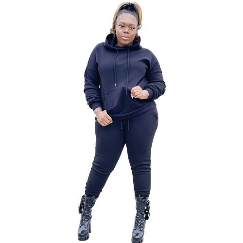 Plus Size 5XL Fleece-lined Hoodies and Pants 2 Pieces Suit YS-8839