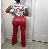 Solid Color Loose Wide-leg Leather Pants BN-9313