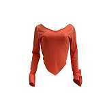 Off Shoulder V Neck Flared Sleeve Irregular Tops GLS-8009